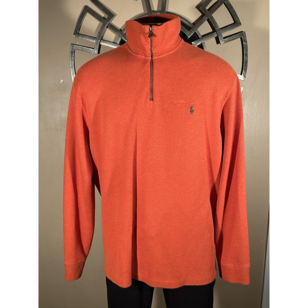 Polo Ralph Lauren Men's French Rib Quarter Zip Pullover‎ Sweatshirt XXL Orange